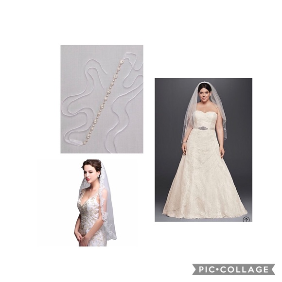 Wedding dress with veil and rhinestone belt - Picture 1 of 1